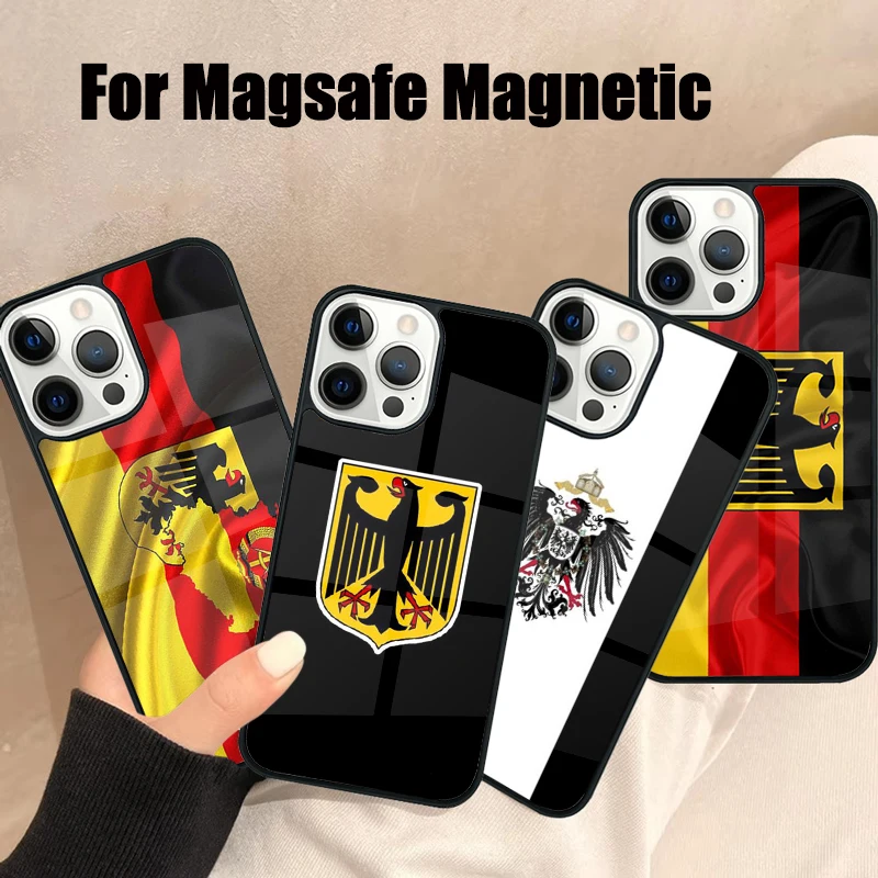 Germany Flag National Emblem Magsafe Phone Case For iPhone 16 15 14 13 12 11 Pro Max Plus Mirror Wireless Magnetic Cover