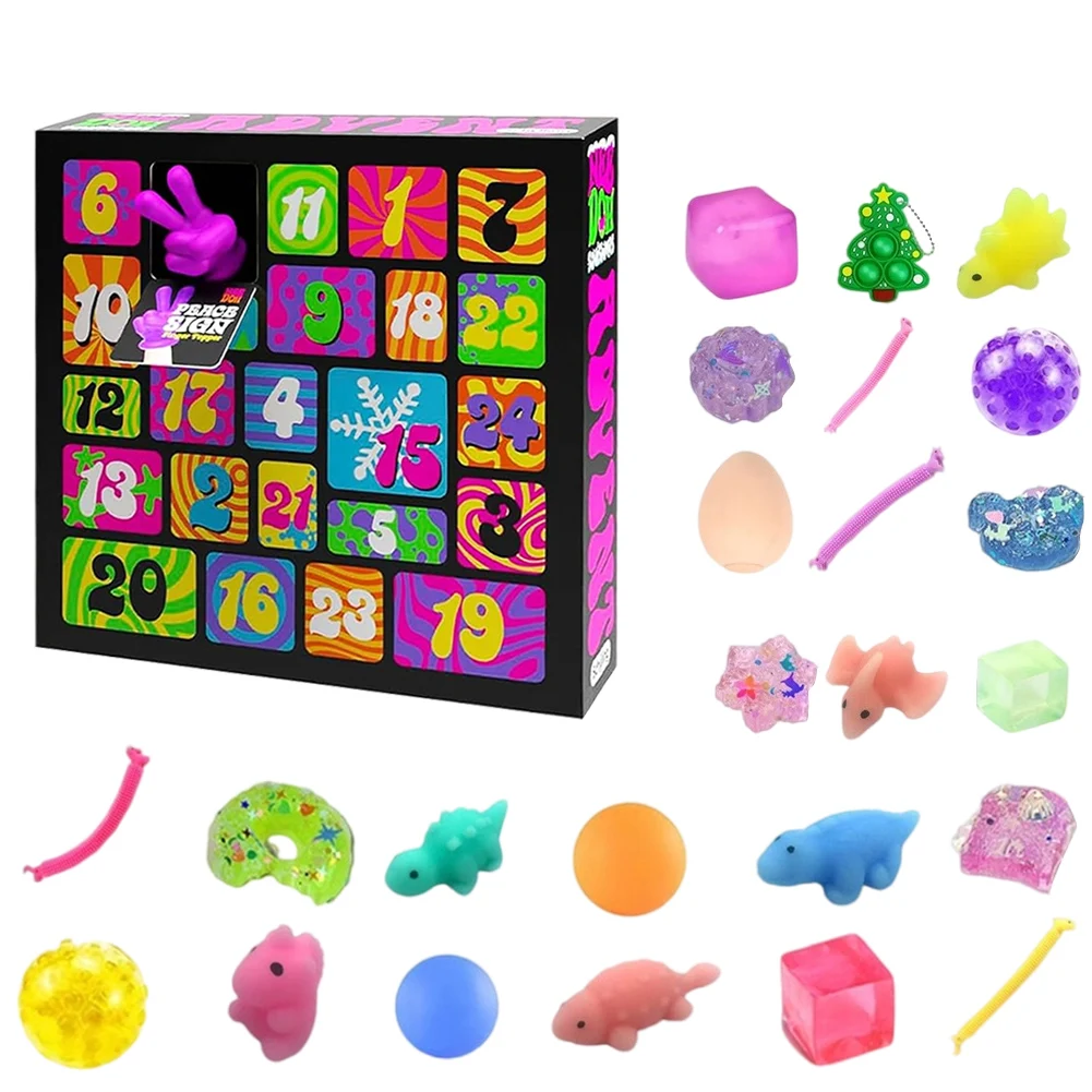 24PCS Mini Squeeze Toys with Storage Box Stress Reliever Anxiety Toys Colorful Sensory Toys Soft Toys Gift Box for Kids Basket