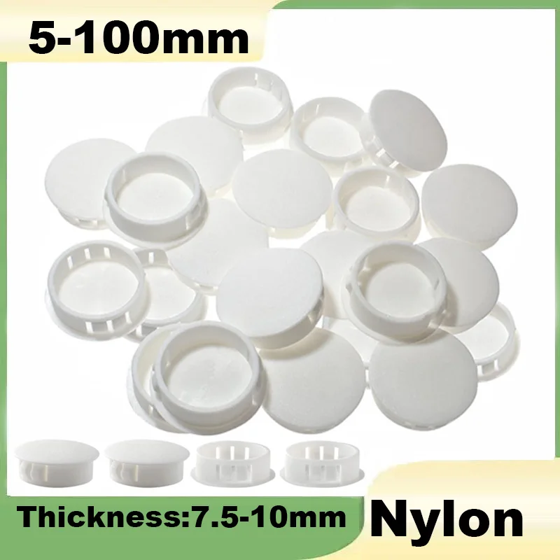 Snap-on Hole Plugs 5mm-100mm Nylon Plastic Plugs Round End Caps White Blanking Pipe Bungs Covers Furniture Holes Desk Cap Caps