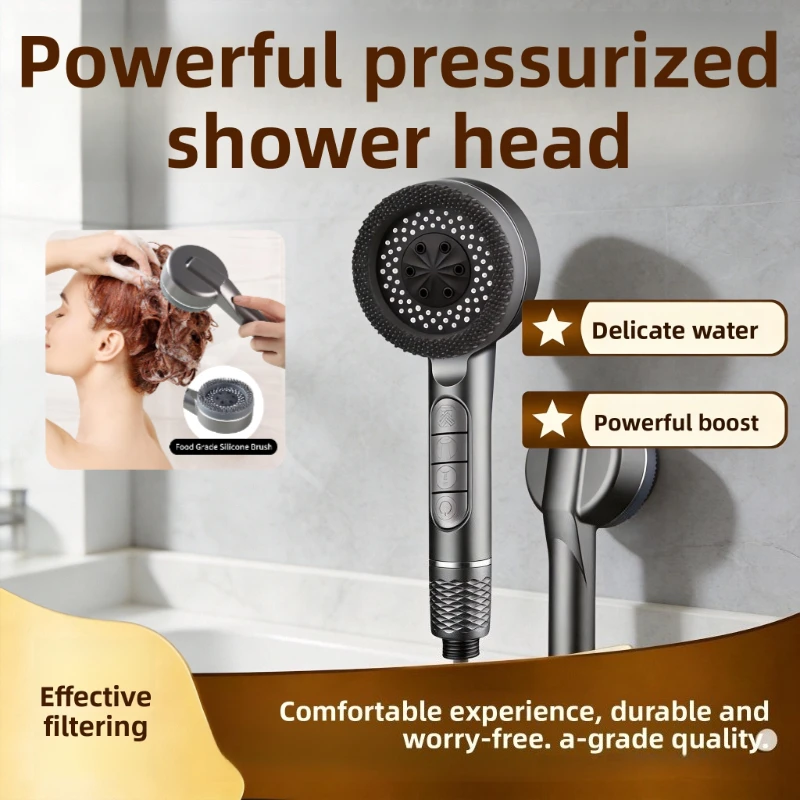 Low Pressure Shower Head with Filter 4 Modes High Pressure Water Saving One-Key Stop Water Massage Portable Showerhead