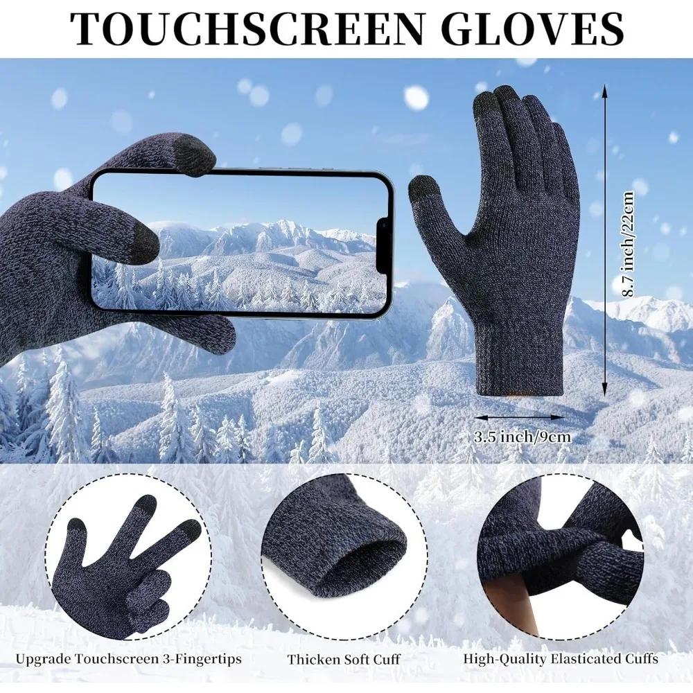 الشتاء الدافئة قبعة صغيرة قفازات لمس طقم وشاح طويل للنساء مع عقال، قبعة متماسكة الأوشحة مع شرابة للنساء