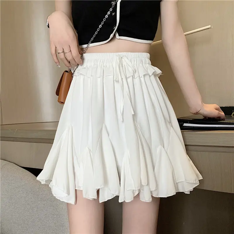 Skirts Women Pleated High Waist Fashion Solid Korean Style All-match Mini Summer Newest Simple Streetwear Holiday Female Leisure