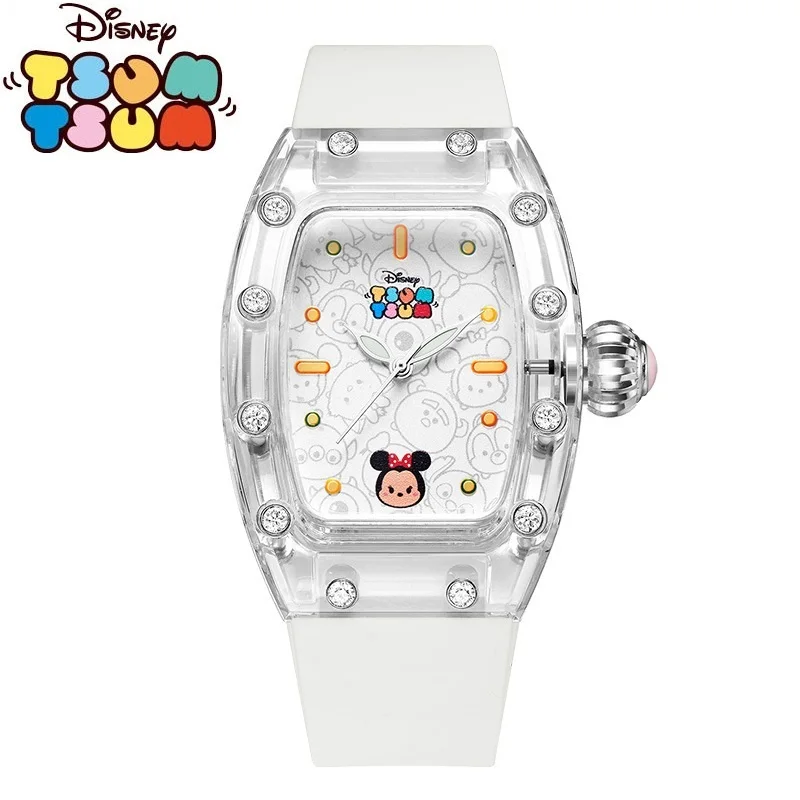 Disney Moda For Girl Watch TsumTsum Transparent Tonneau Case Women Quartz Cartoon Wristwatch Silicone Strap часы женские наручны