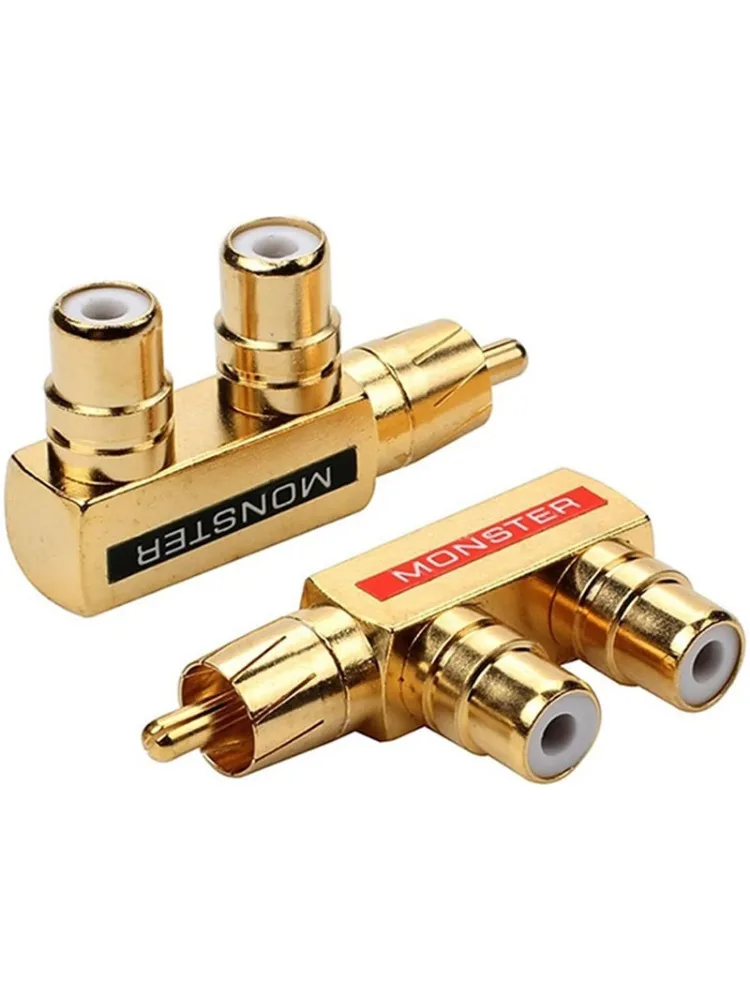 2 STKS RCA Adapter Vergulde AV Splitter 1 Man naar 2 Vrouwelijke Connector voor Home Theater Speaker Audio Video Apparatuur, F-TYPE - afbeelding 2