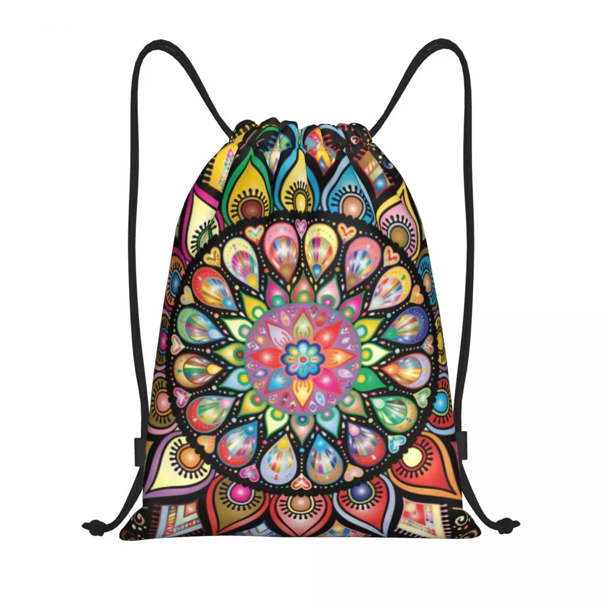 مخصص الملونة لوتس ماندالا الرباط على ظهره النساء الرجال رياضة الرياضة Sackpack طوي البوذية زهرة حقيبة تسوق كيس