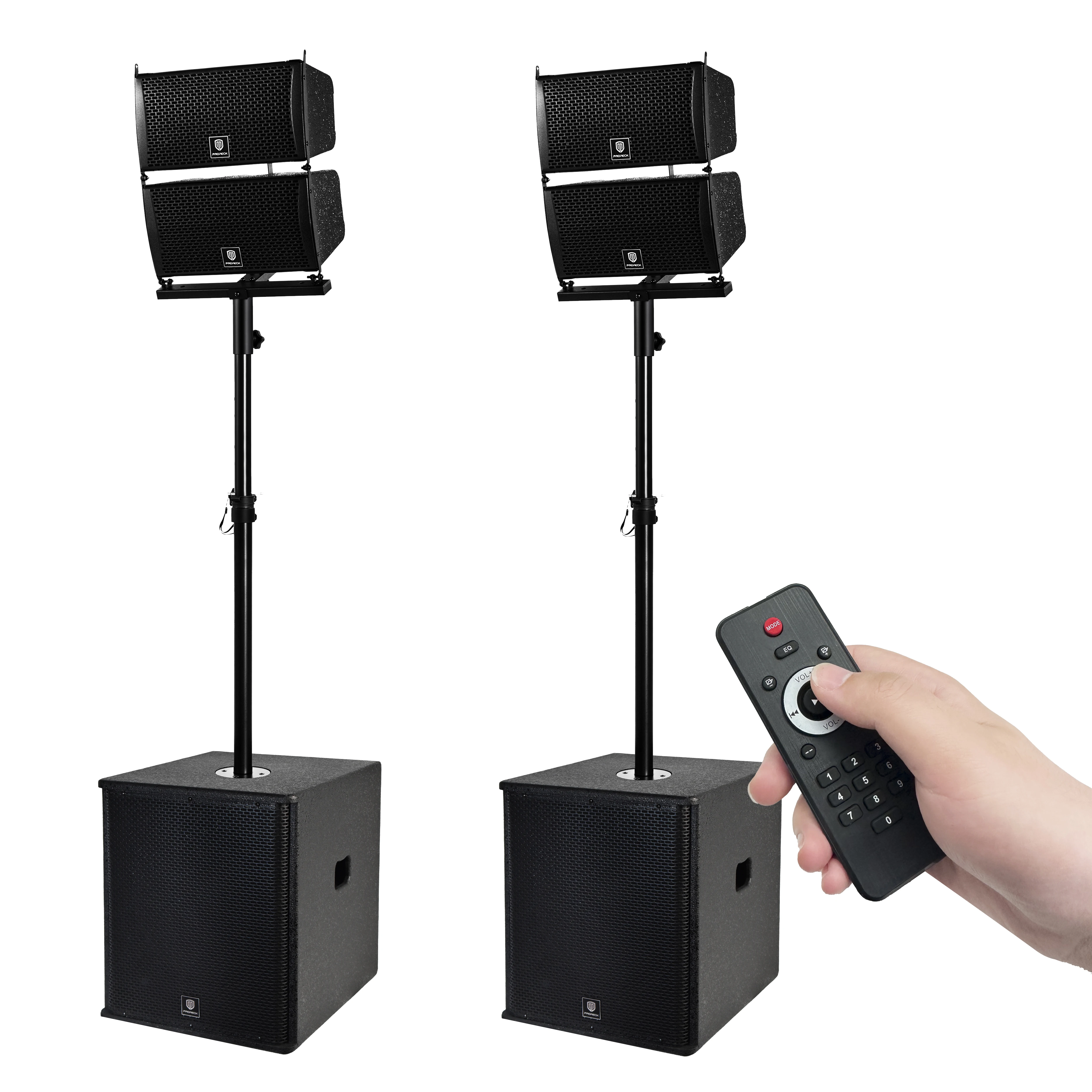 PRORECK Club 6000 Juego combinado de sistema de altavoces PA estéreo P.M.P.O de 15 pulgadas y 6000 W, 4 altavoces line array, 2 subwoofers de 15 pulgadas con BT