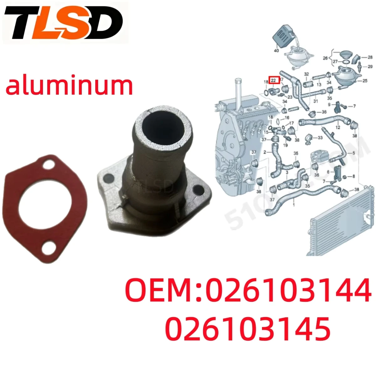 Aluminum Coolant Outlet Flange 026121144E.026121145E.037121144.037121145.026121144A. Suitable for Gol Parati Saveiro Leon Caddy Goi Jetta Santana A6/Avant