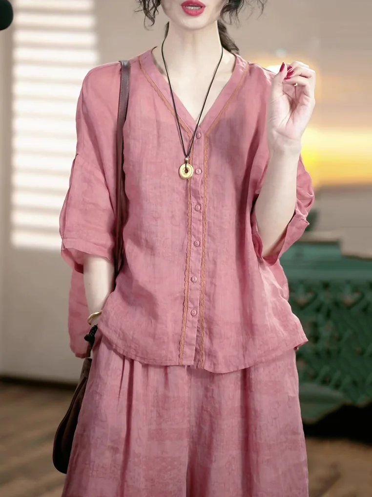 Fashion and Casual Women's Set Korean Version Spring and Summer New Style Loose Fitting Slimming Top+pants Two-piece Set