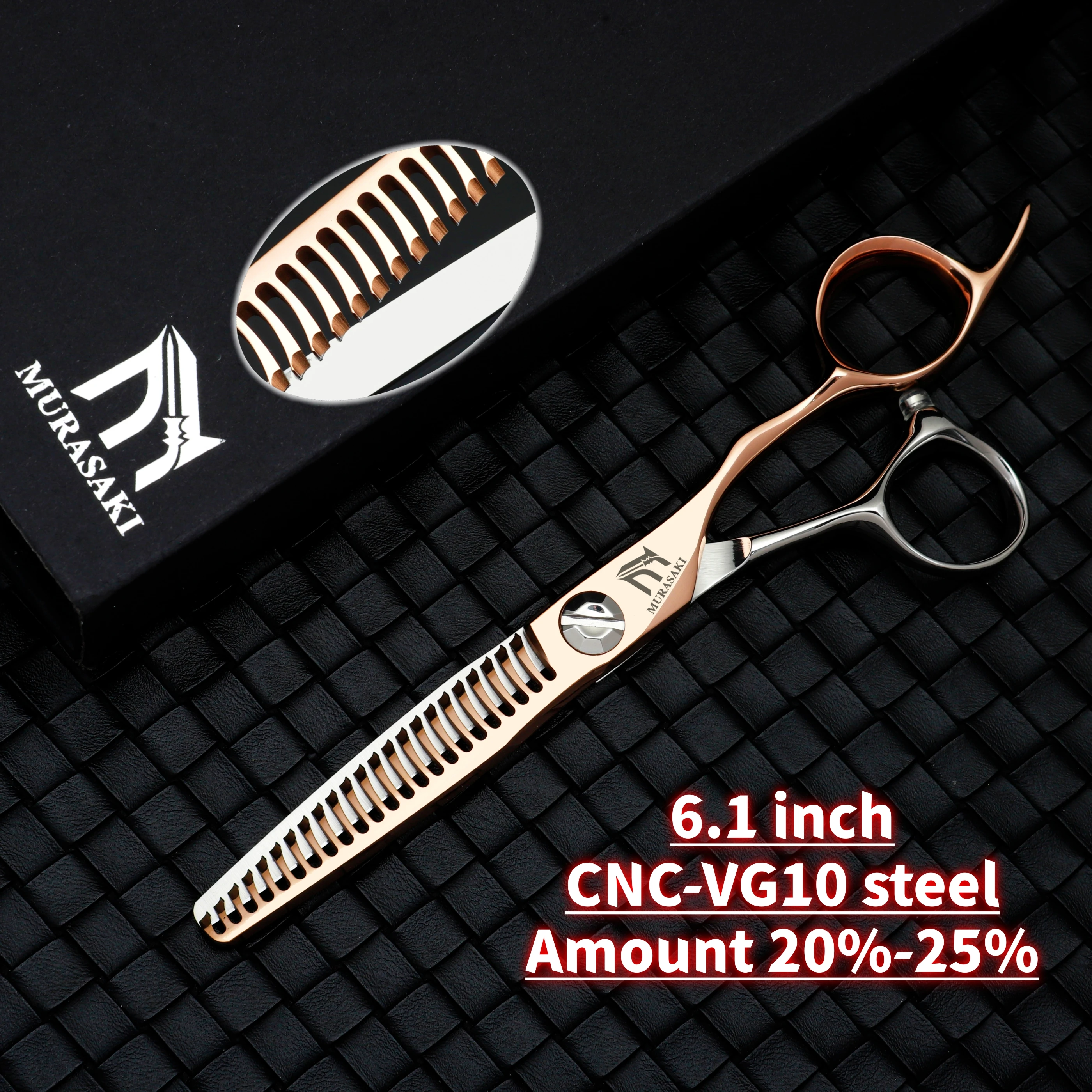 Professionelle Haarschneidescheren zum Ausdünnen, 6,1-6,3 Zoll, CNC-Texturscheren mit Roségold-Beschichtung, Haarschneidemaschine aus japanischem VG10-Stahl – Detail 4
