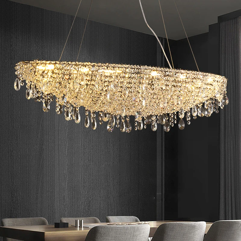 Postmodern Style LED Living Room Hanging Pendant Light Luxury High Quality Stainless Steel Crystal Chandelier Lamp