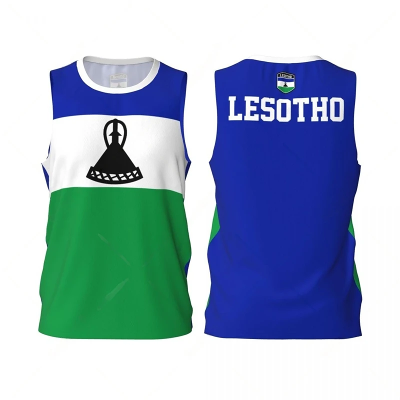 Lesotho Flag Basketball Tank Tops Summer Fashion National Emblem 3D Printed Sleeveless T Shirts Loose Quick Dry Sports Vest Tees