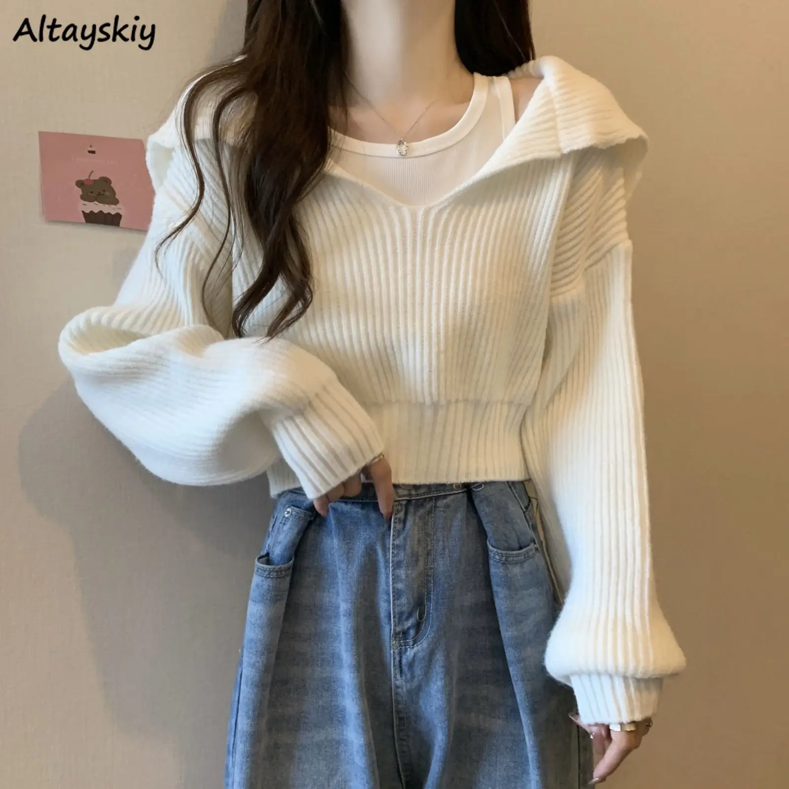 

4 Colors Pullovers Women Sailor Collar Gentle Office Lady Vintage Soft Cozy Autumn Elegant Solid Loose Korean Style All-match