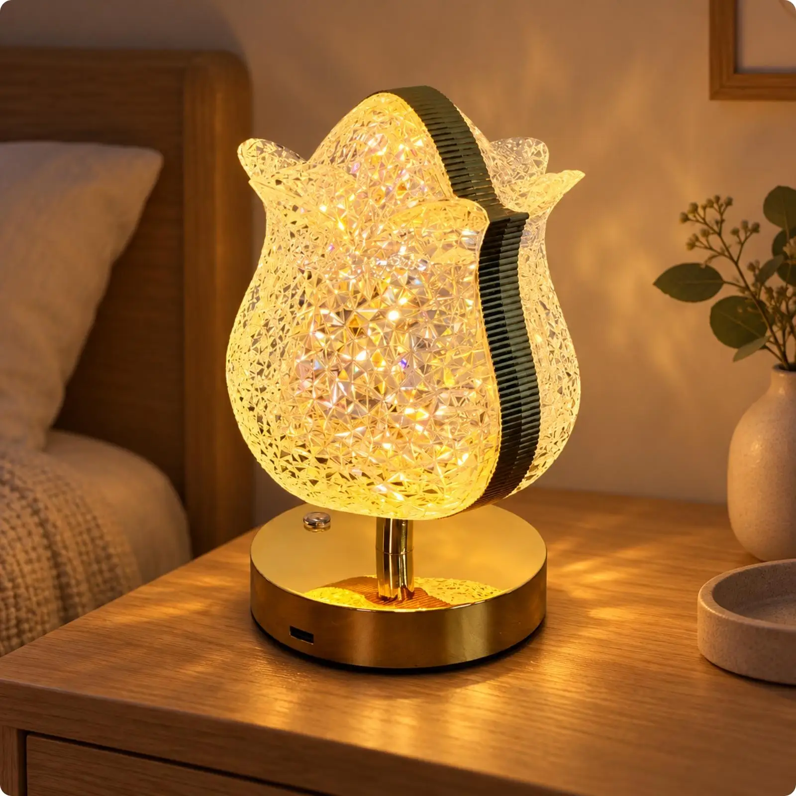 Decorative Table Lamp with Textured Shade Three Light Colors Flower Shade Table Lamp Charming Chic for Bedside, Bedroom
