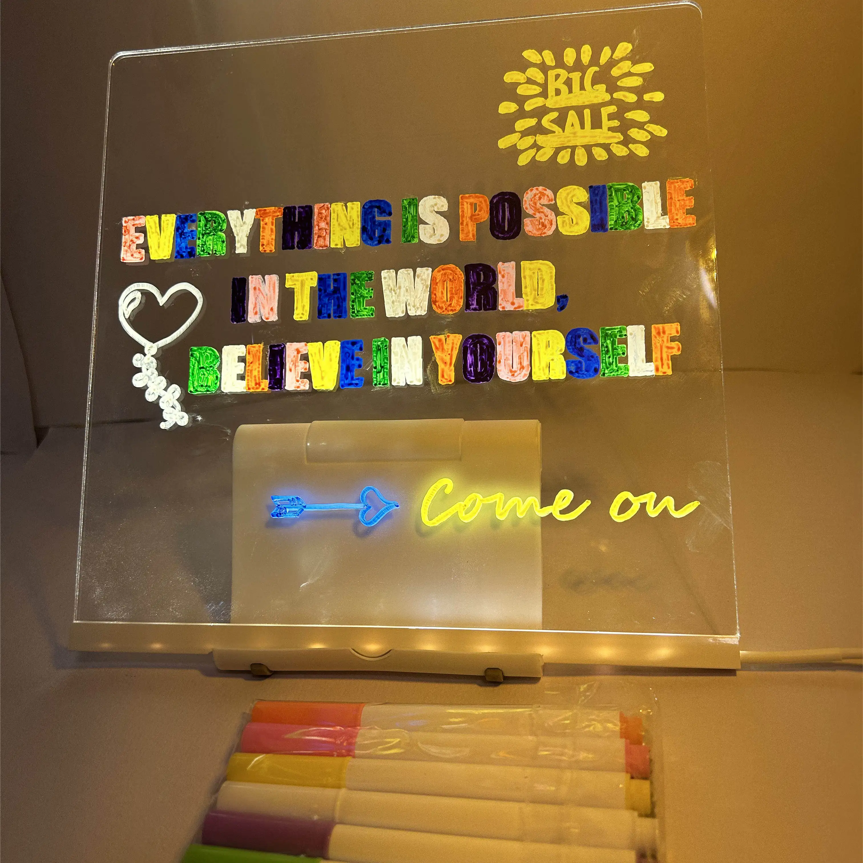 Personalized LED Lamp Acrylic Message Note Board Erasable USB Children‘s Drawing Board Bedroom Night Light Birthday Kids Gift