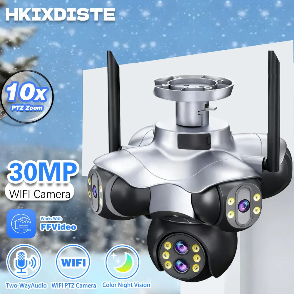 Outdoor 30MP 6-Lens CCTV Camera With 5PTZ Control 360 Rotation IP66 Waterproof Motion Detection Alarm And Wireless 10X PTZ Zoom