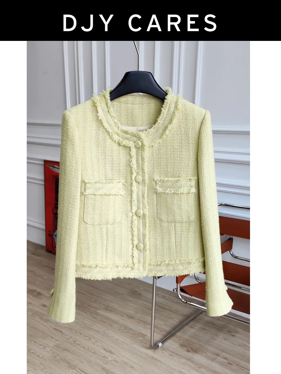 

New Rough woolen handmade tassel jacket, yellow versatile temperament top big size