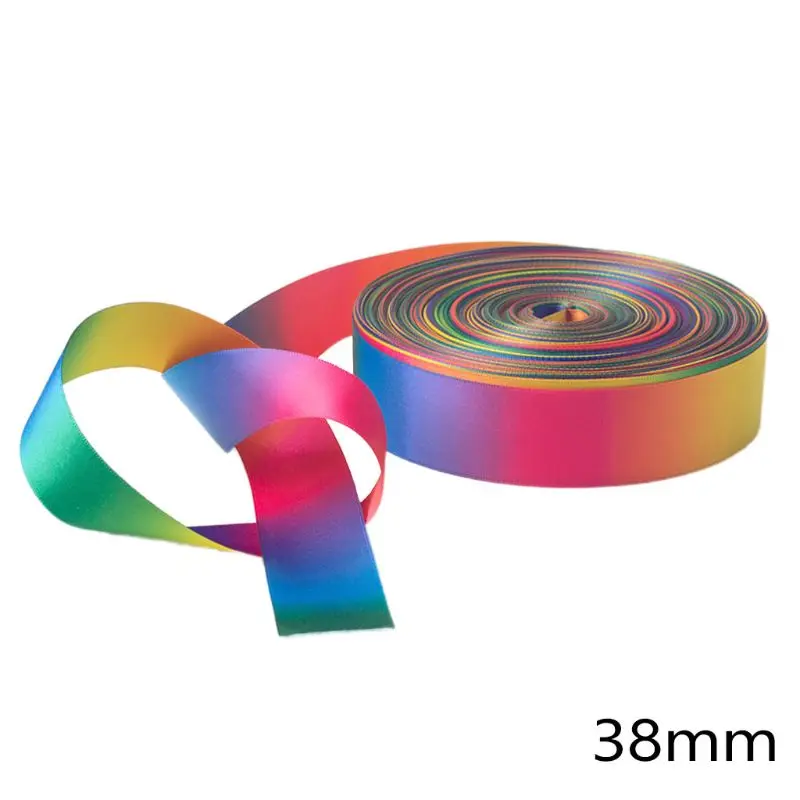 50 Yards Double Sided Ribbon Roll Rainbow Colorful Printed for DIY Handmade Hair Bow Gift Wrapping Decor