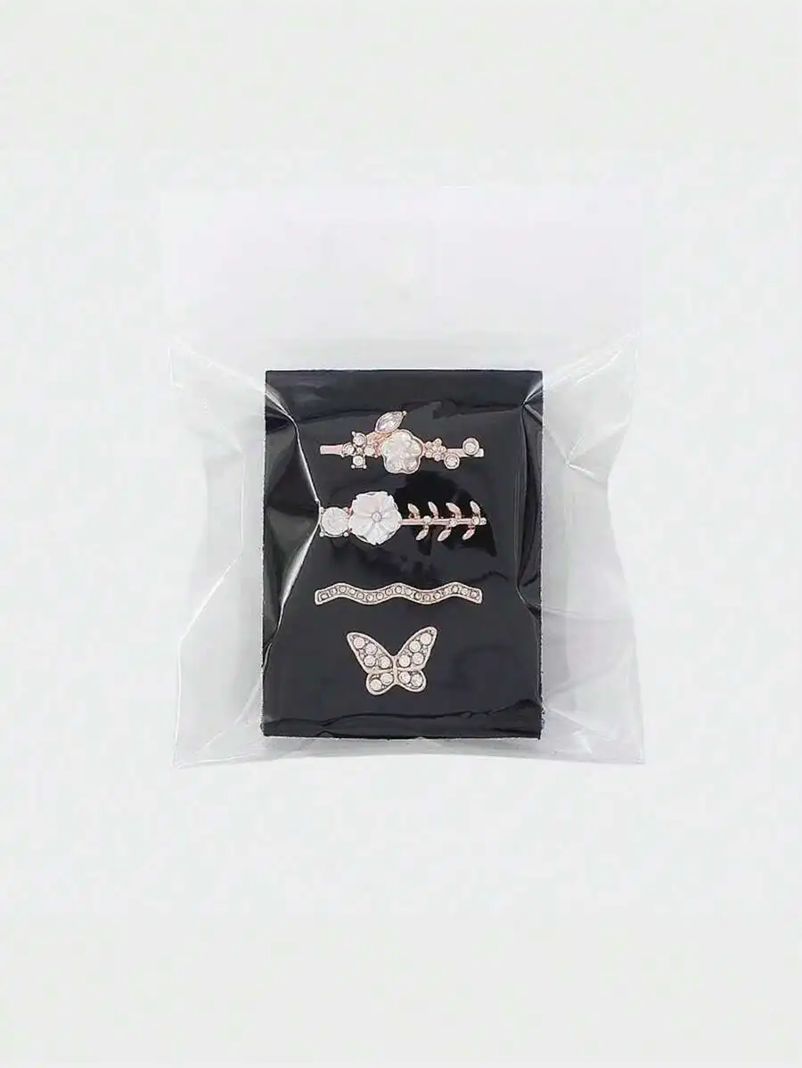 4pcs Watch Band Decorative Rings Plated With Flower & Butterfly Design Compatible With Apple/Samsung/Huawei Watch Bands (Watch