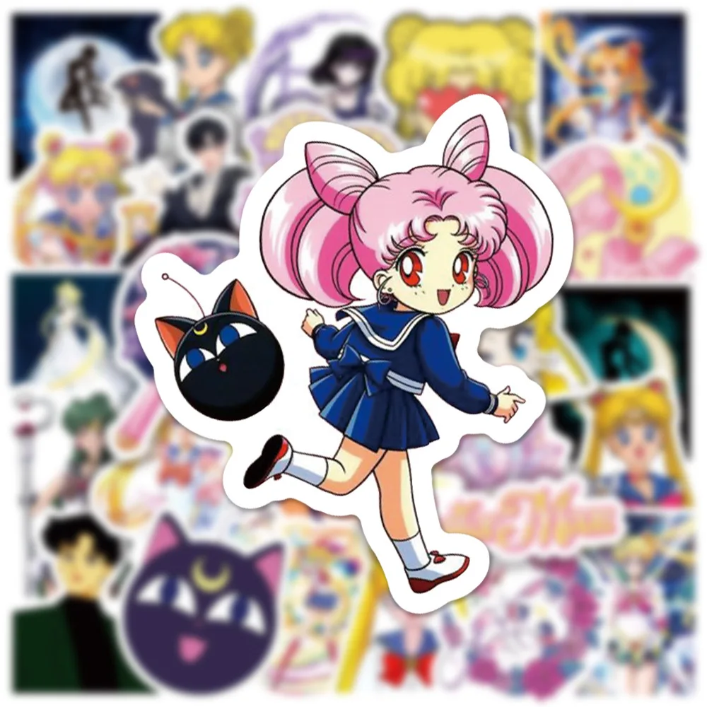 Pegatinas de dibujos animados de Sailor Moon para niñas, calcomanías de grafiti Kawaii, calcomanías de bricolaje, cuaderno, casco, guitarra, paquete