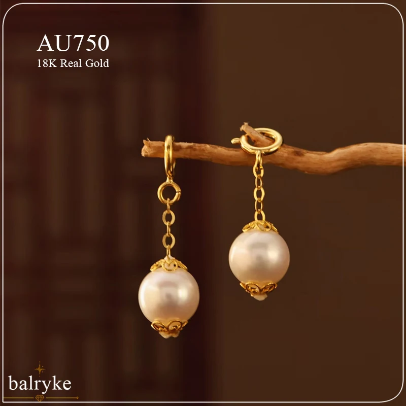 Real AU750 18K Gold Natural Freshwater Pearl Charm Clasp Pendant for Necklace Bracelet Earrings DIY Jewelry Making