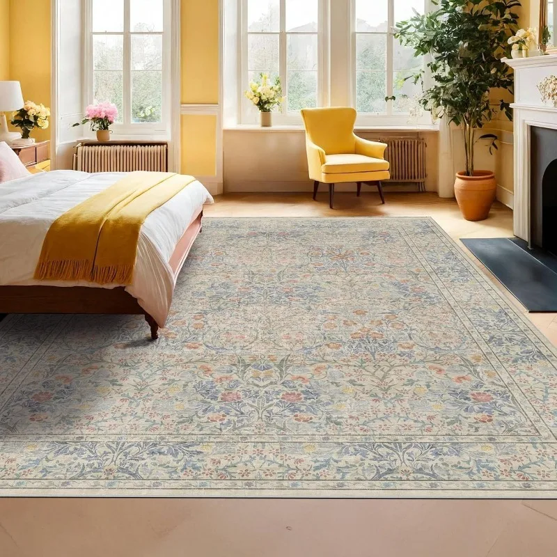 

Художественный цветочный декоративный ковер для гостиной, домашний складной коврик для спальни, который можно стирать в машине, журнальный столик со свежими растениями, мягкий напольный коврик 러그