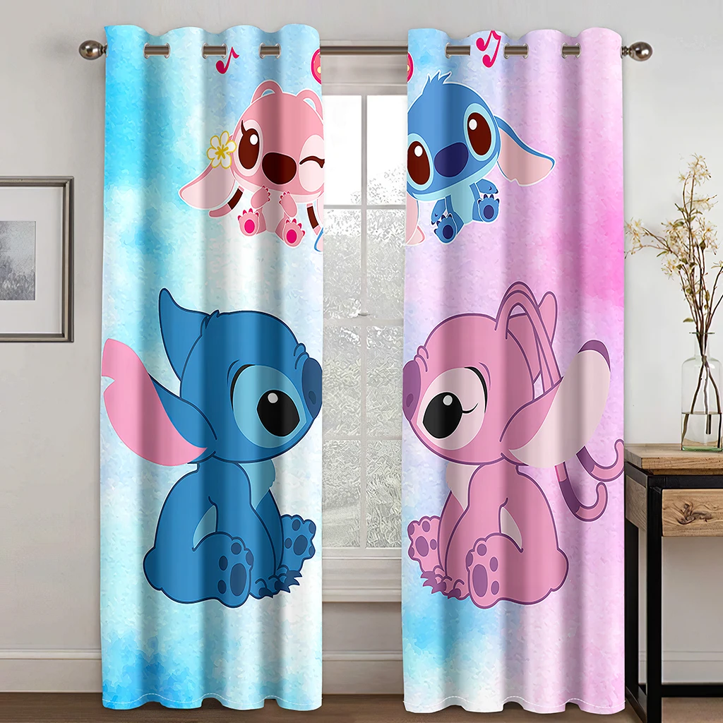 Stitch Angel Cartoon Curtains Anime Blackout Curtains Window Decor Polyester for Boy and Girl Bedroom Kitchen Living Room Home