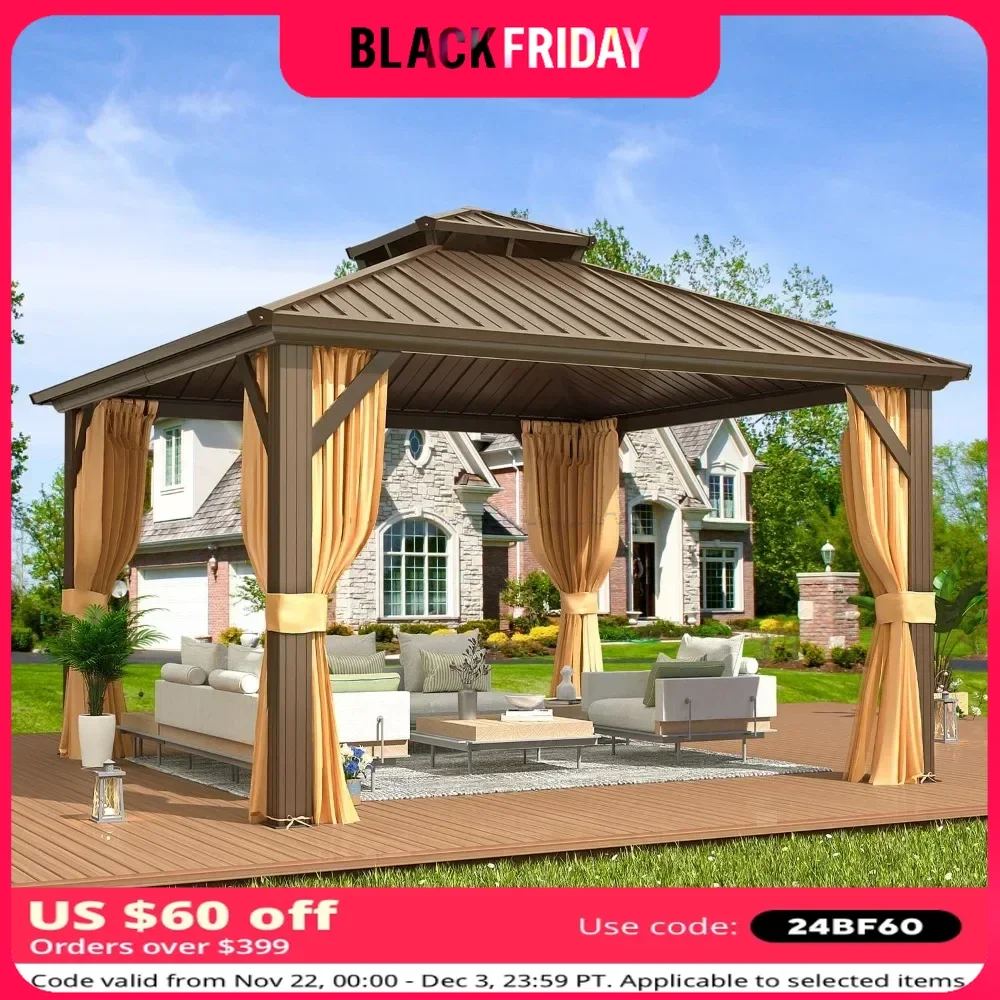 

Outdoors Tents,12' X 12' Hardtop Gazebo, Galvanized Steel Double Roof Gazebo for Patio, Lawn and Garden, Outdoors Gardens Tent