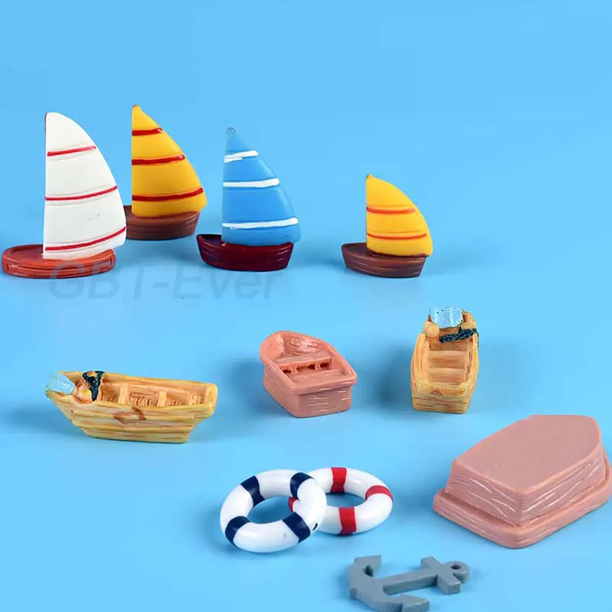 1/2/3Pcs Summer Beach Landscape Seascape Ornaments Boat Lifebuoy Anchor Model Resin Miniature DIY Decoration