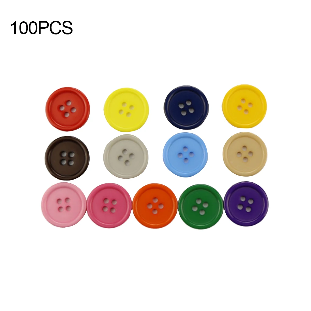 100-Piece Colorful Sewing Buttons Plastic Mixed Color DIY Round 4-Holes Sewing Scrapbooking Buttons