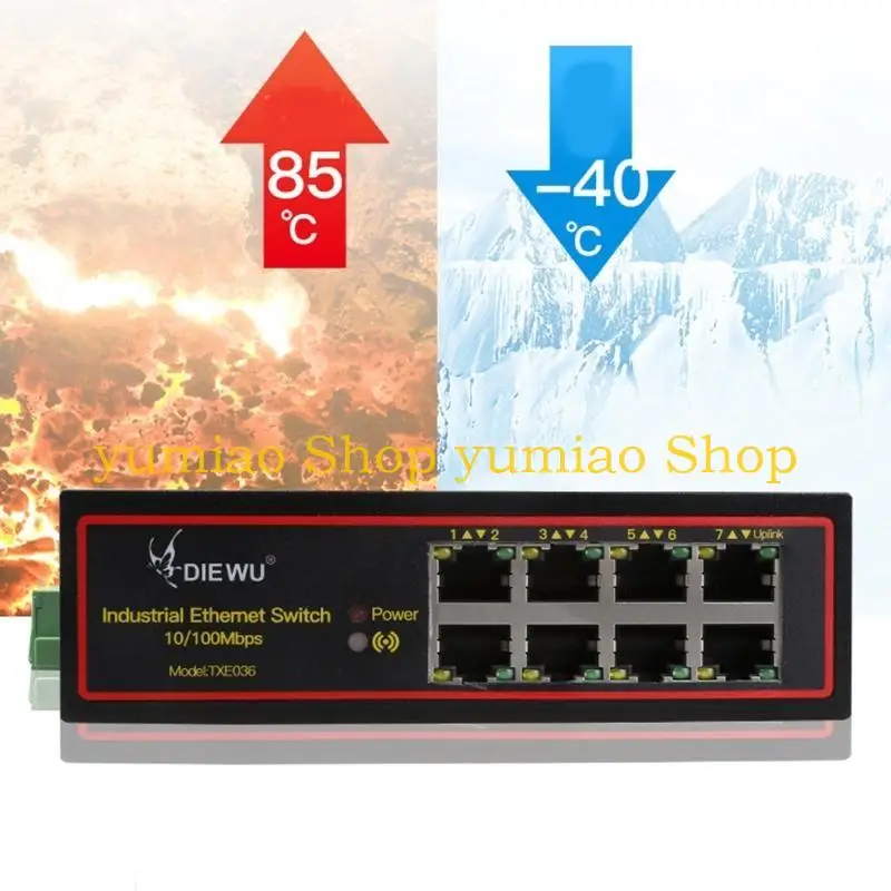 

587B 8-Port for DC 9-58 Ethernet Switch 100M Rj45 LAN Splitter DIN Type