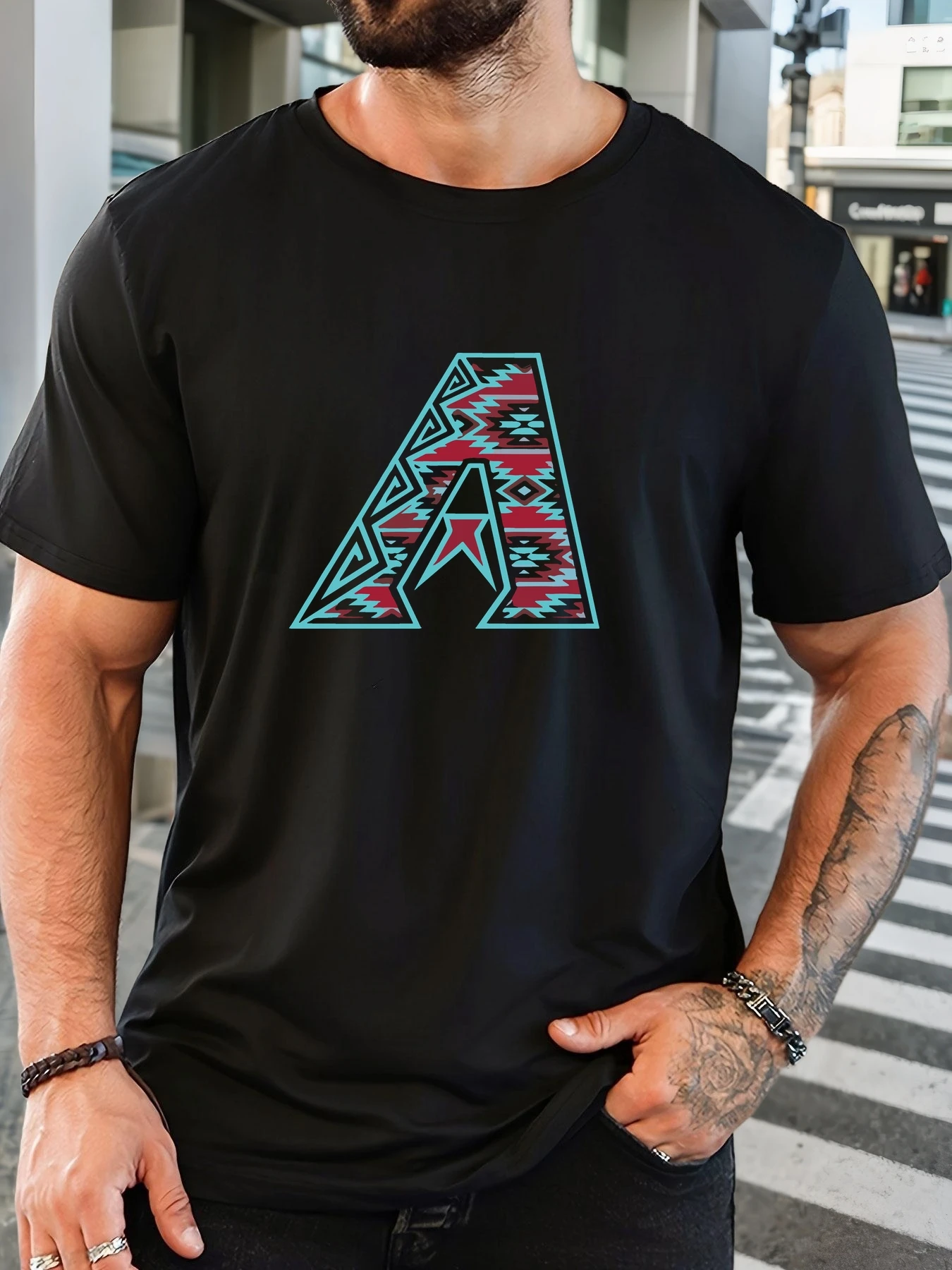 

Men's 100% Cotton Printed T-Shirt Letter A Pattern Summer Casual Oversized Round Neck Short Sleeve Comfortable Daily Wear Tee