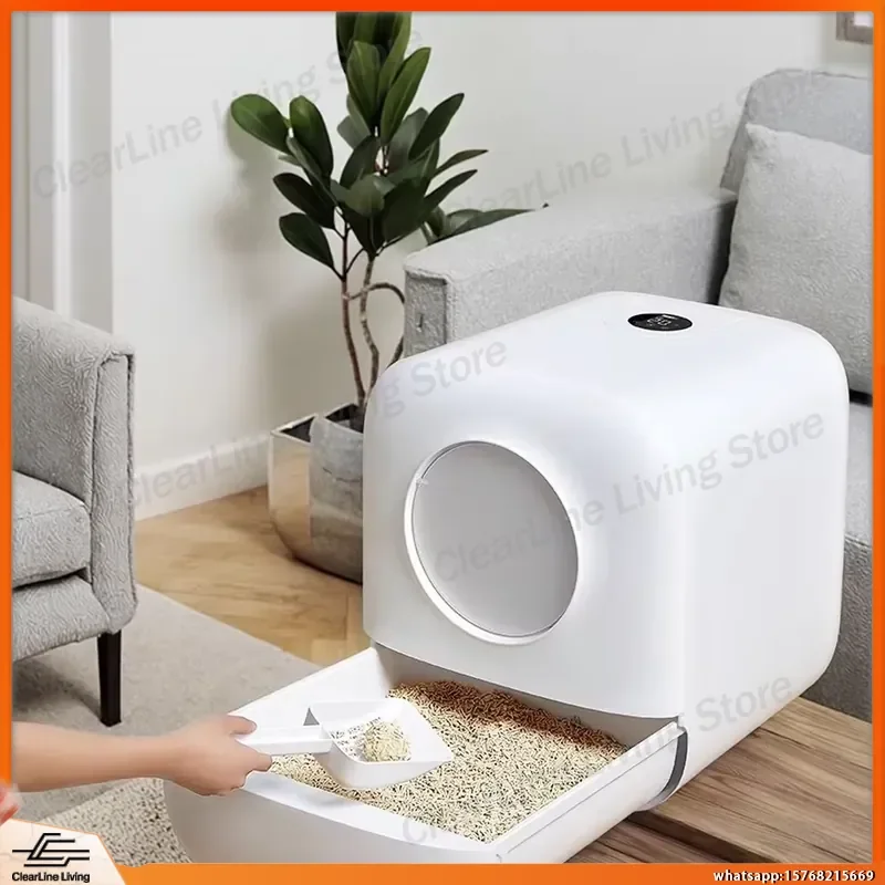 Large Fully Enclosed Self Cleaning Cat Litter Box Semi Automatic High Capacity Odor Control Quiet Operation for Indoor Cats