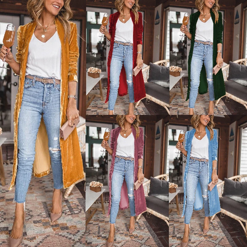 

Women Velvet Cape Jacket Long Sleeve Cardigan Overcoat Long Spliced Coat Tops Elegant Lady Outwear Cloak Slight Poncho Shawl
