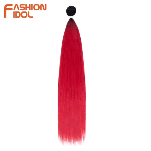 Imagen 2 del producto Mechones de pelo sintético FASHION IDOL, extensiones de cabello de cola de caballo de fibra de alta temperatura roja ombré Yaki de salón de 30 pulgadas