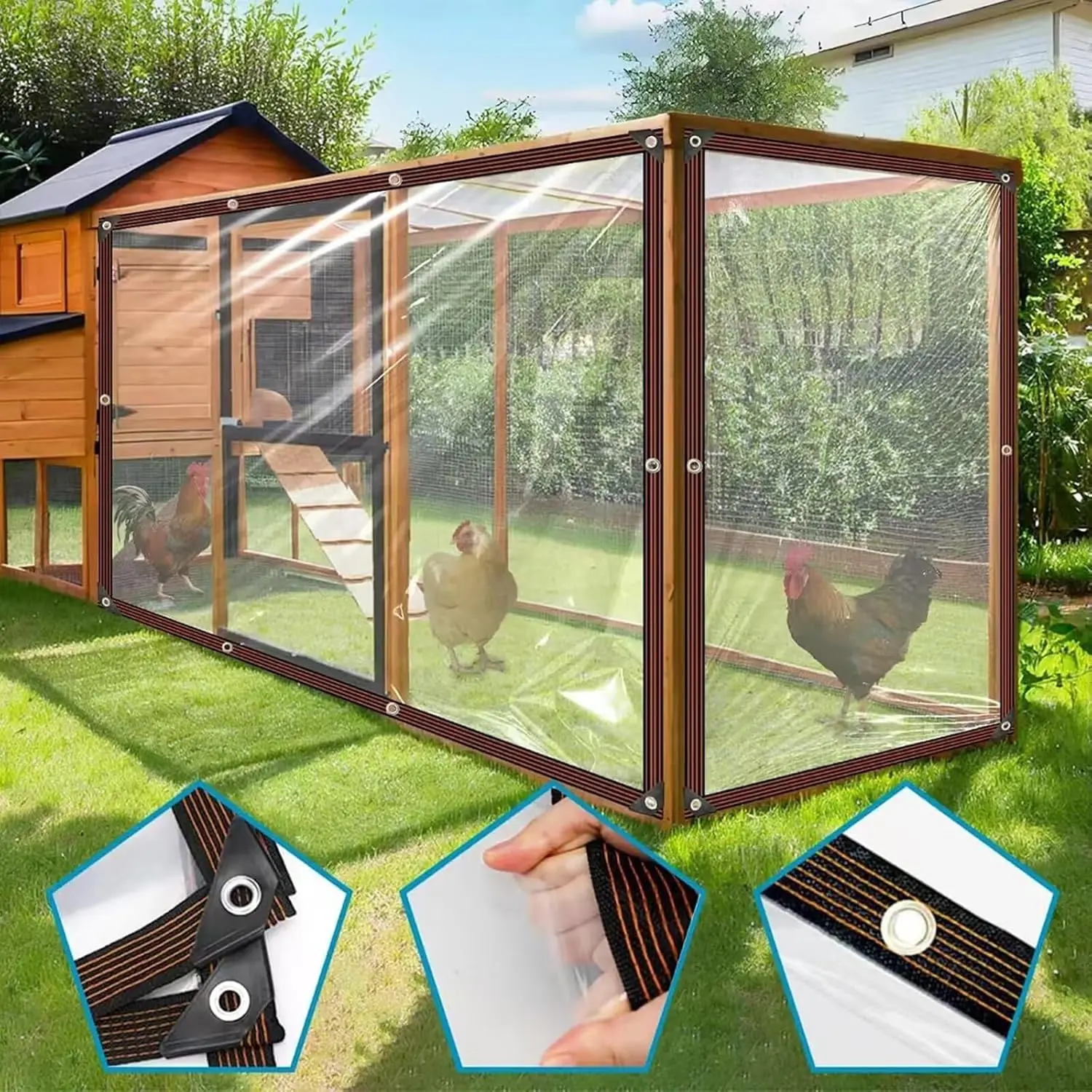 

Clear Waterproof Tarp Transparent Poly Tarpaulin Anti Tear Cover with Rustproof Grommets for Patio Garden Chicken Coop