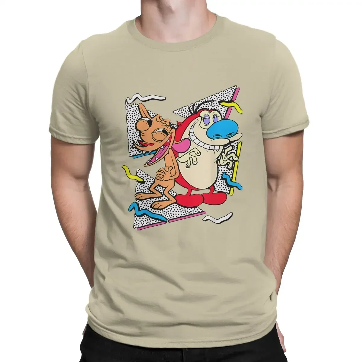 Funny Ren And Stimpy T-Shirts Men Round Neck Pure Cotton Stimpy Show Cartoon Short Sleeve Ren Tee graphic harajuku oversized tee image 2