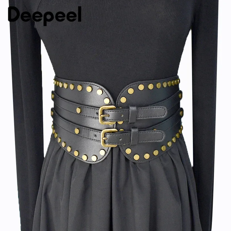 Deepeel 70cm Retro Women Wide Belt Metal Pin Buckle Cummerbund Decorative Corset Shaping Elastic Waistband Dress Female Girdles