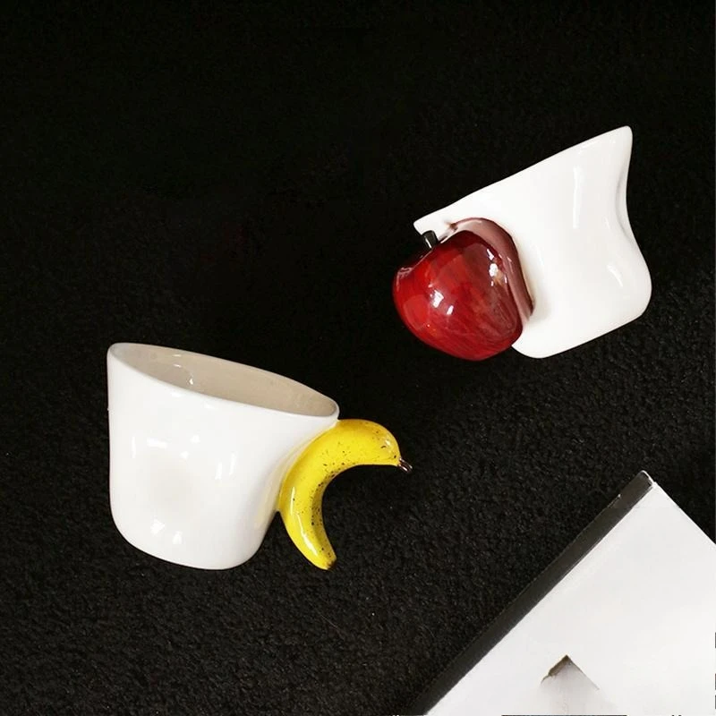 Creative Banana Apple Mug, Hand Painted Ceramic Water Cup, Couple Mug, Birthday Gift