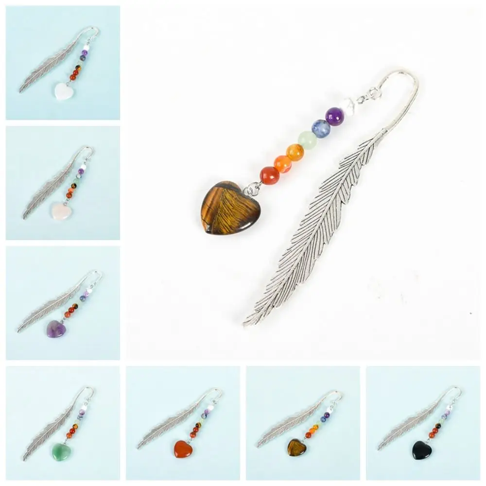 

Reading Bookmark Healing Stone Bookmark Pagination Mark Good Luck Crystal Beads Bookmark Book Clip Feather Pendent Page Mark