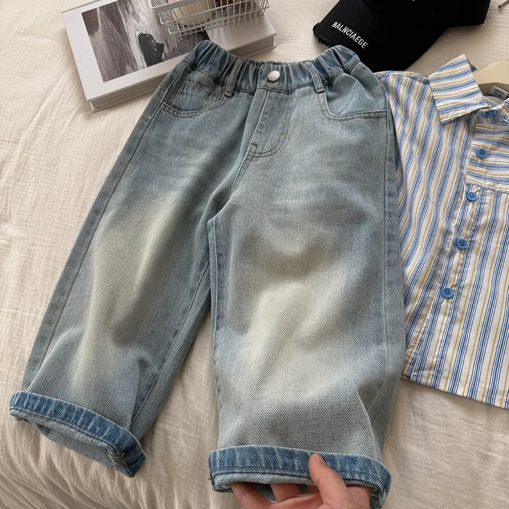 

Children Clothes Kids Casual Denim Pants Boys Jeans 2025 New Spring and Autumn Boys Fashionable Straight Wide Leg Pants