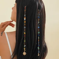 Salircon 2Pcs/Set Trendy Design Long Tassel Chain Headdress Hair Accessories Exquisite Sun Moon Pendant Hairwear Women Jewelry