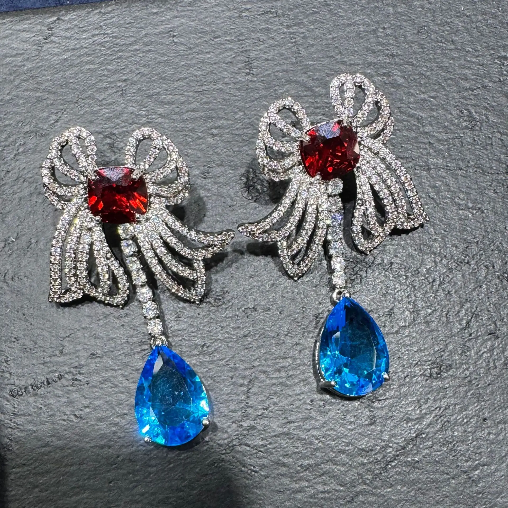 

fashion cubic zirconia bowknot earrings for women shiny jewelry silver gold color teardrop earrings