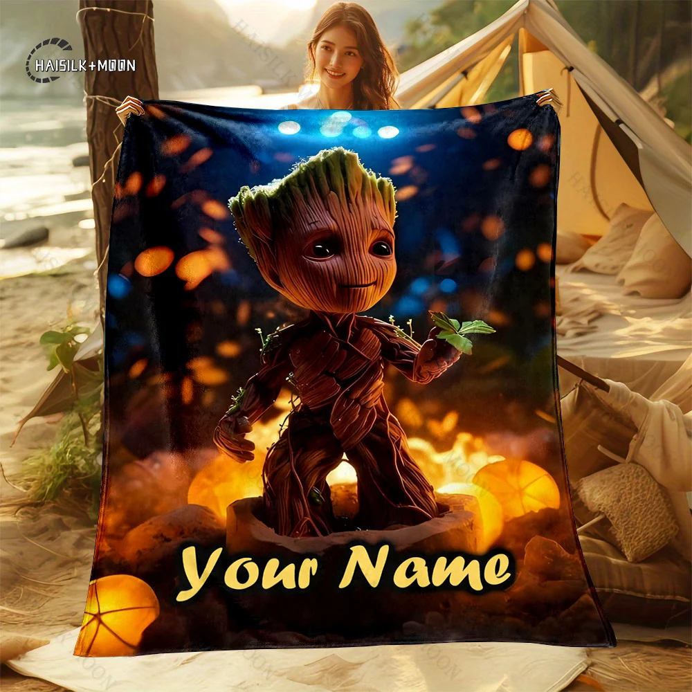 1PC Custom Name Blanket Marvel Groot Printing Suitable for Sofa, Bed, Travel, Camping, Sofa, Car,Chair and Bed Holiday Gifts