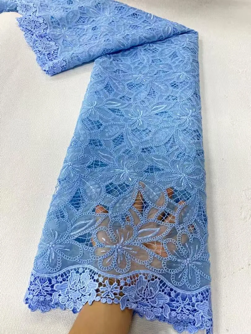 

2025 Высококачественная африканская нигерийская тюлевая кружевная ткань с вышивкой и блестками, французская гипюровая ткань для вечеринок/свадебных платьев, 5 ярдов