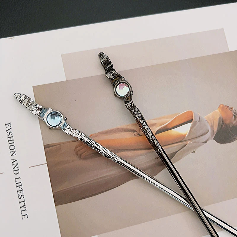 Vintage moonstone hairpin black and white hairpin pearl Chinese hair accessories simple cheongsam accessories hairpin