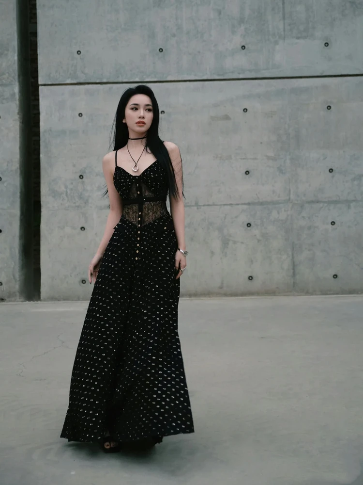 Retro sexy kanten doorzichtige chiffon ter ne-jurk damesvakantie Dr A-lijn rok lange Dr Bal Svel-jurk