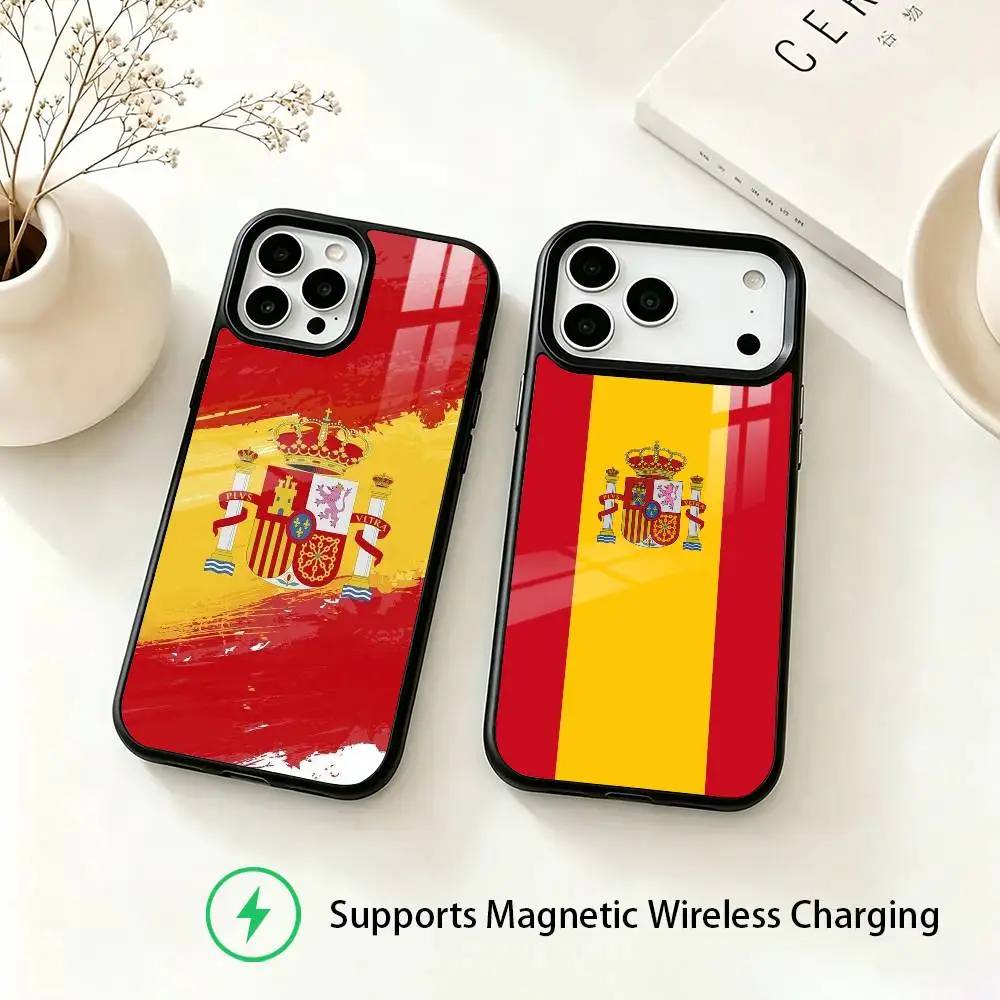 S-Spain Spanish Flag Art  Phone Case For iPhone18,17,16,15,14,13,12,11 Plus,Pro Compatible with magnetic wireless charging