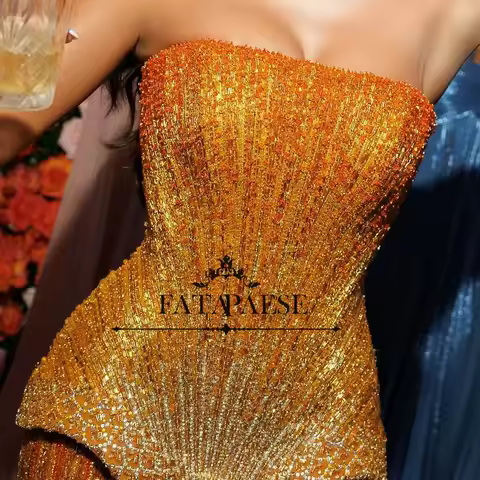 FATAPAESE Customized Diamonds Crystal Strapless Sweep Dress Sleeveless Gems Sheath Formal Gowns 2025 Luxury Evening Dresses