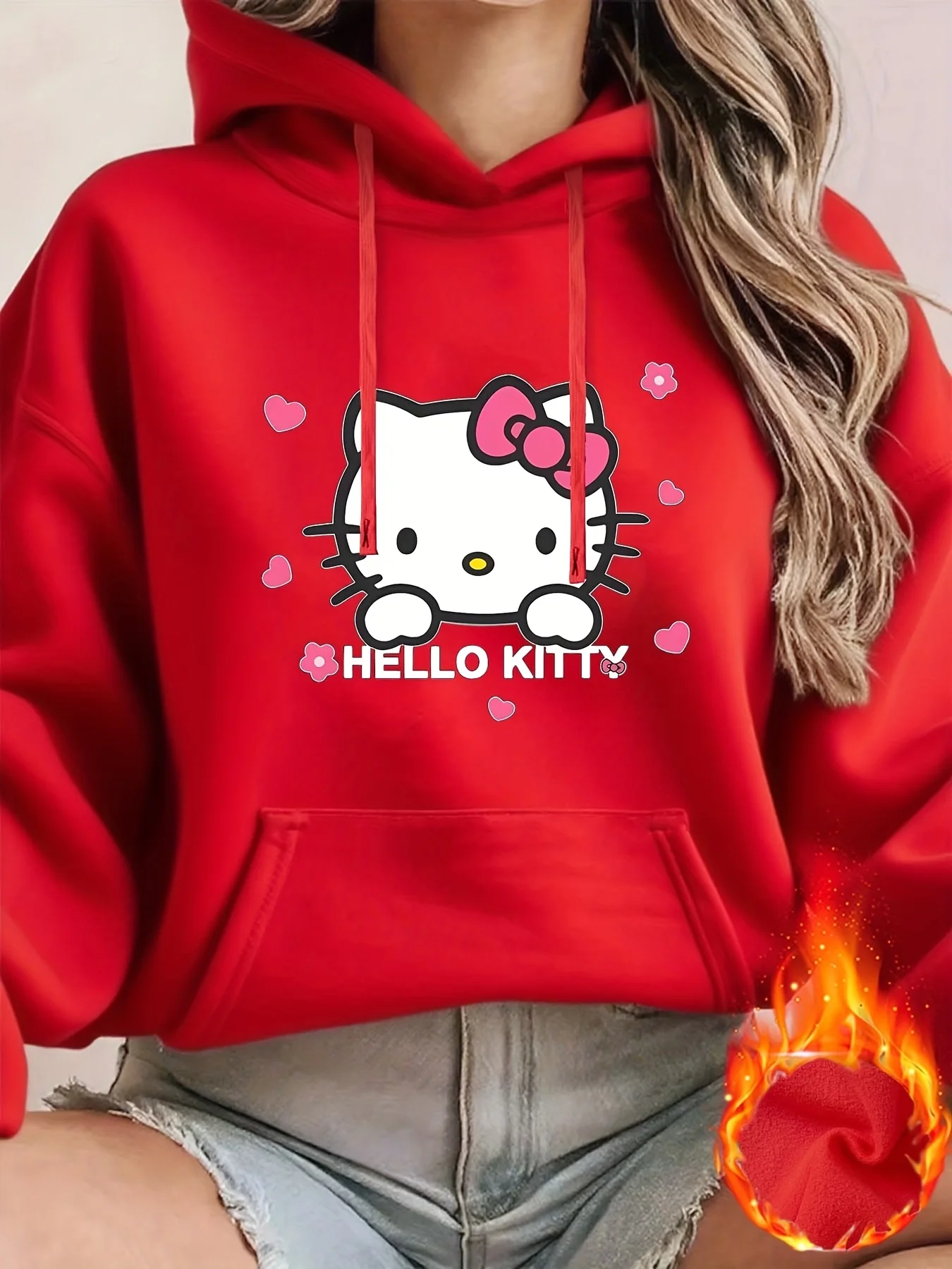 سانريو هالو كيتي المرأة هوديي الخريف الشتاء الصوف عادية للجنسين زوجين البلوز الملابس هودي المتضخم الشارع الشهير