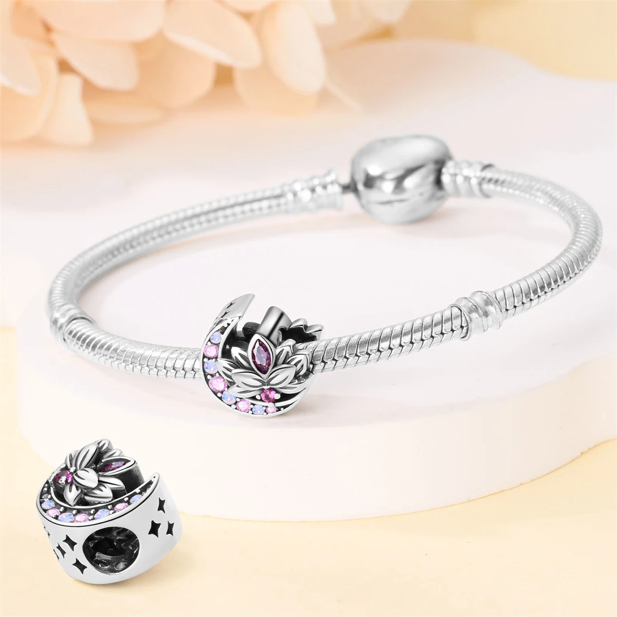 Hot Sale 925 Silver Plated Vintage Lotus Classical Angel Charms Beads Fit Pandora 925 Original Bracelet Fine DIY Retro Jewelry image 3